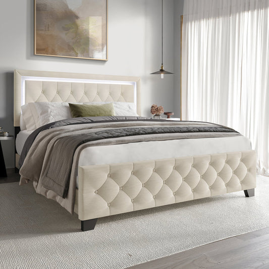 Ivory Upholstered Platform Twin or Full Bed