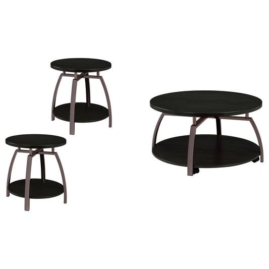 Dacre 3-piece Round Coffee and End Table Set Dark Charcoal