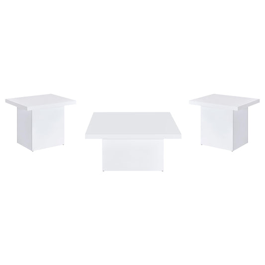 Devar 3-piece Square Coffee End Table Set White High Gloss