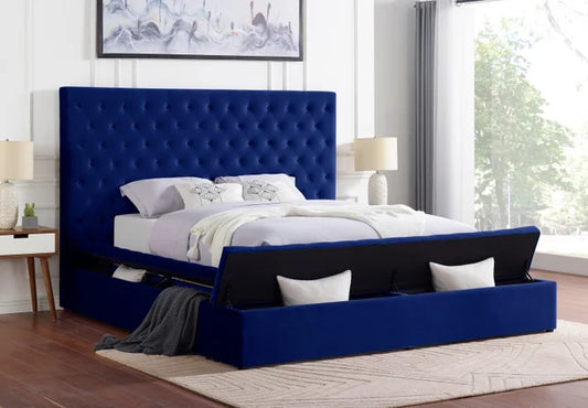 Navy Platform Upholstered Bed with Storage
