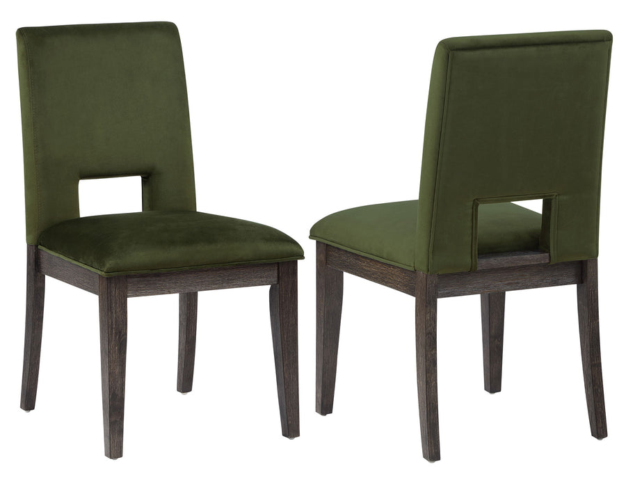 Evan 6 - Piece 78 - 96 inch Table Set with Green Velvet Chairs