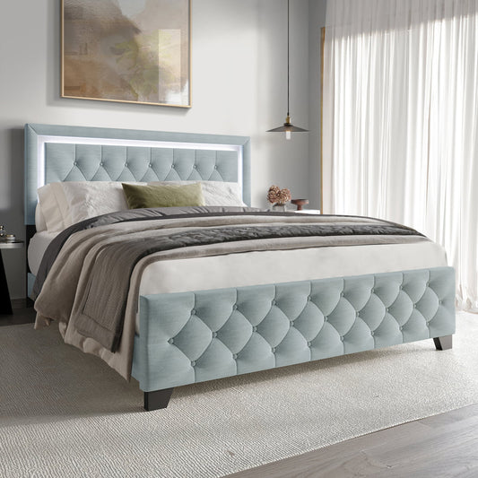 Dark Grey Upholstered Platform Twin or Full Bed