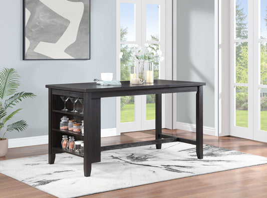 Elliston Rectangular Counter Height Dining Table with Storage Shelves Dark Grey