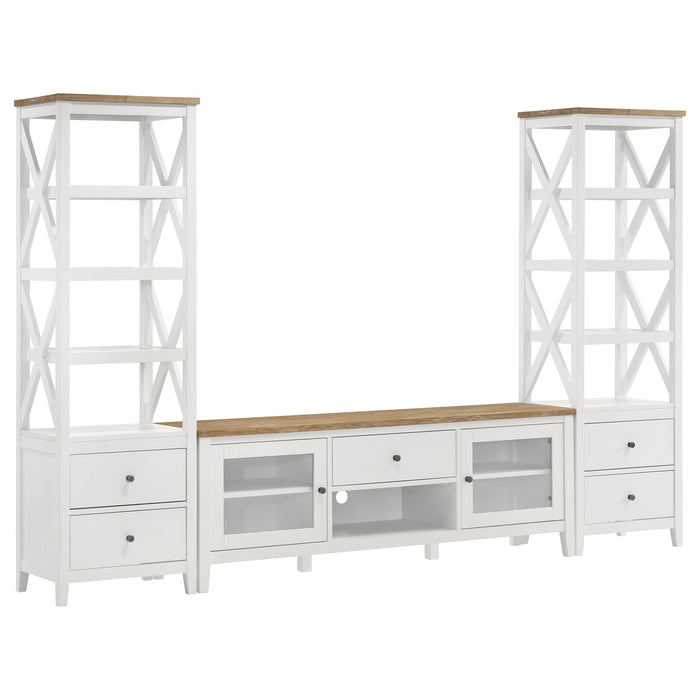 Hollis 2-door Wood 67-inch TV Stand with Drawer Brown and White