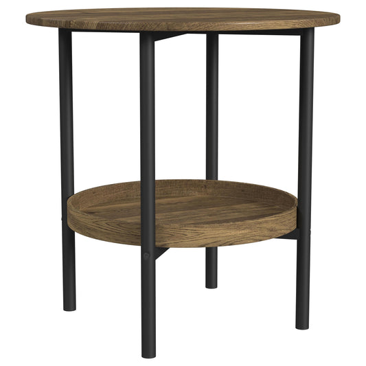Delfin Round Glass Top Side End Table Black and Brown