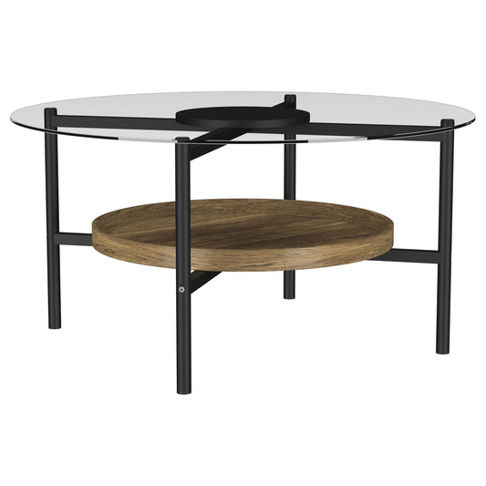 Delfin Round Glass Top Coffee Table Black and Brown