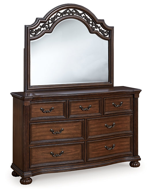 Lavinton Queen Poster Bed with Mirrored Dresser and Nightstand