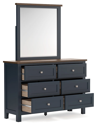 Landocken Twin Panel Bed with Storage with Mirrored Dresser and Chest