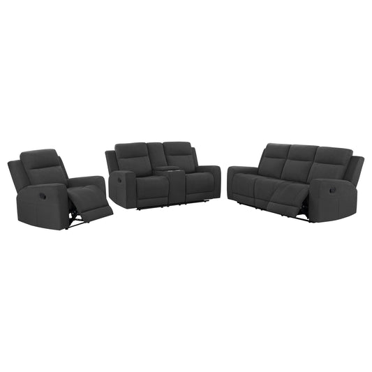 Brentwood 3-piece Upholstered Reclining Sofa Set Black