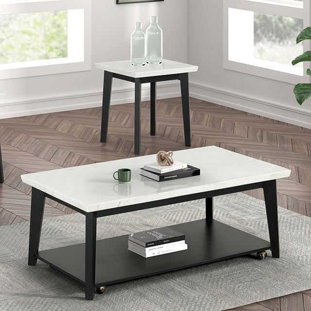 Thisted - Rectangle Marble Coffee Table w/ Casters