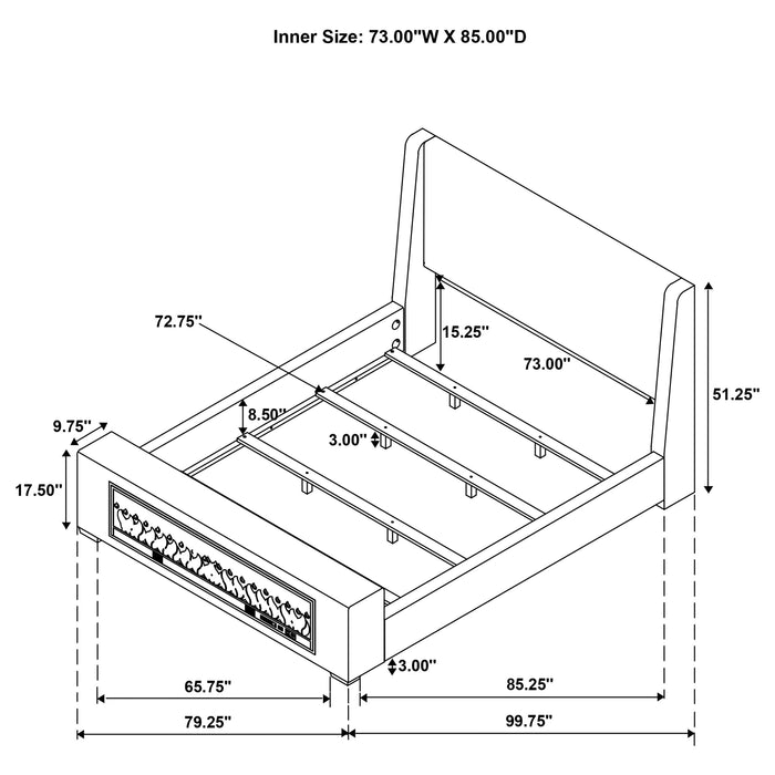 Preston Upholstered California King Audio Flame Visualizer Bed Dark Blue