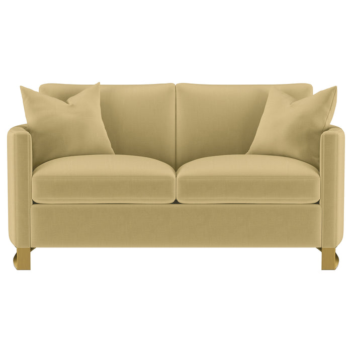 Corliss Upholstered Curved Track Arm Loveseat Camel