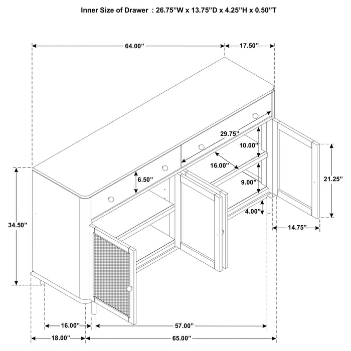 Arini 2-drawer Cane Door Dining Sideboard Server Sand Wash