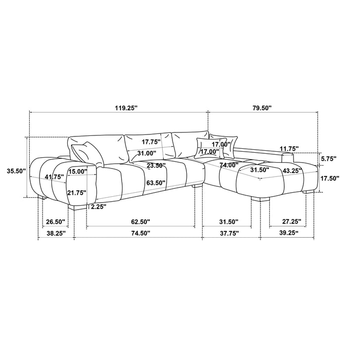 Octavia Upholstered Sectional Chaise Sofa Camel