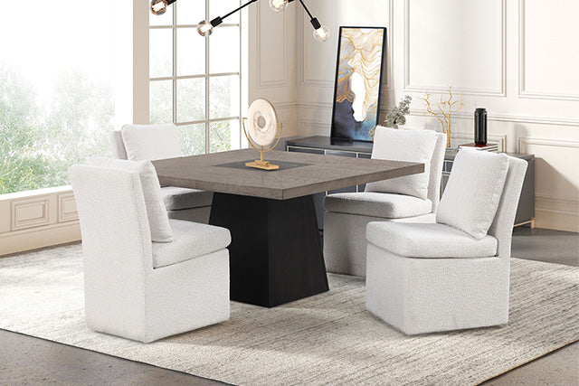 Broager - 5 Pc Dining Table Set (White Swivel Chairs)