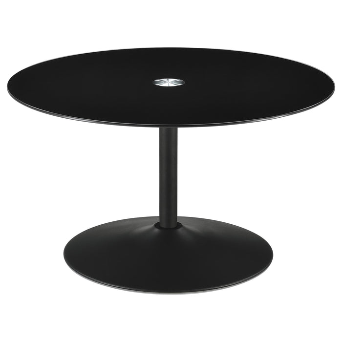 Ganso 2-piece Round Glass Top Coffee and End Table Set Black
