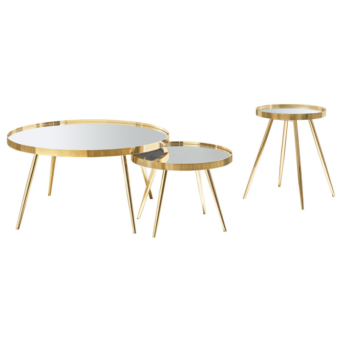 Kaelyn 3-piece Round Coffee and End Table Set Gold