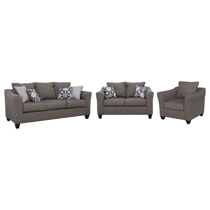 Salizar 3-piece Upholstered Flared Arm Sofa Set Grey