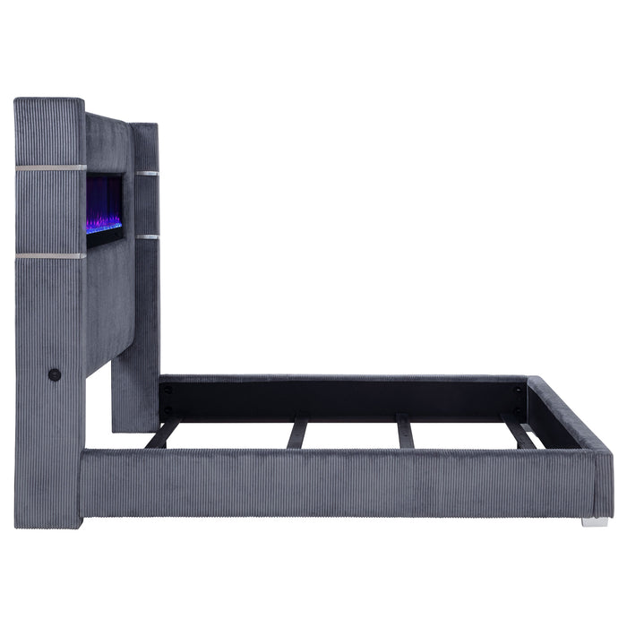 Tisdall Upholstered Cal King Flame Visualizer Bed Grey