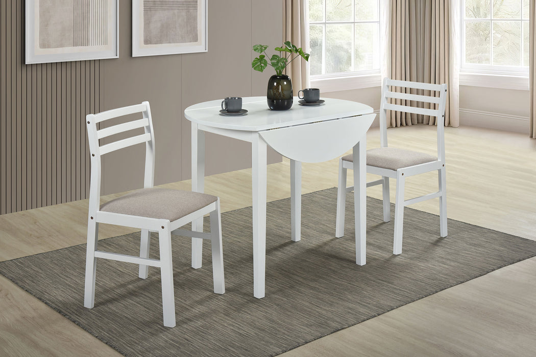 Bucknell 3-piece Round Drop Leaf Dining Table Set White