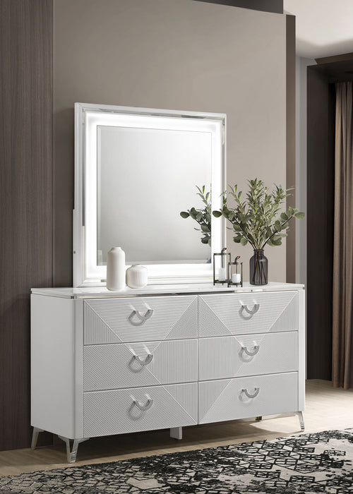 Cassia 6-drawer Dresser Cabinet with Mirror White High Gloss