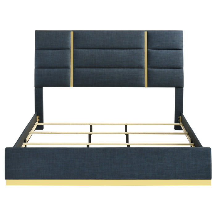 Ines 52-inch Fabric Upholstered Queen Panel Bed Navy