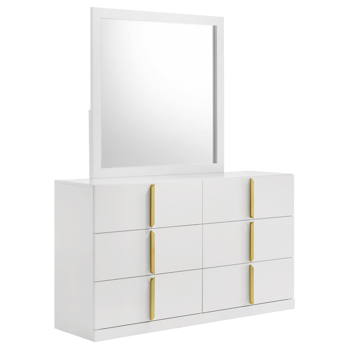 Ines 6-drawer Bedroom Dresser with Mirror White High Gloss