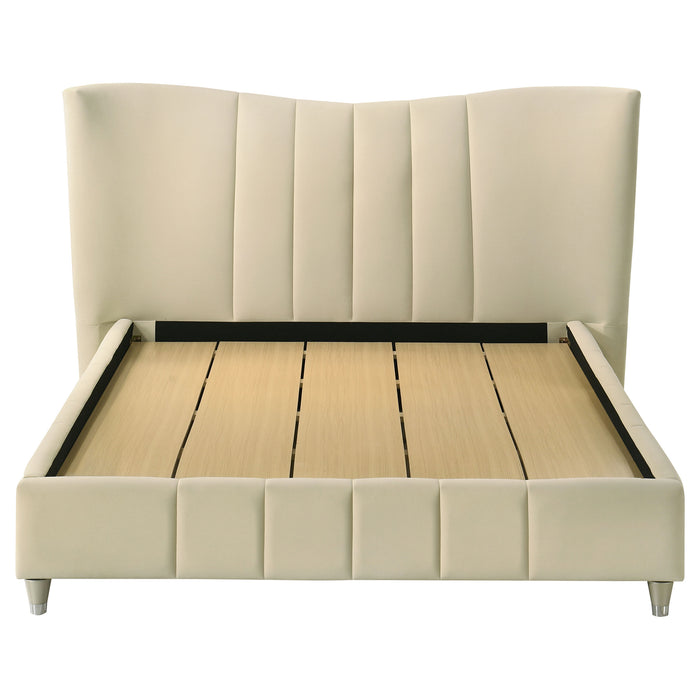 Evelyn Upholstered Queen Panel Platform Bed Ivory