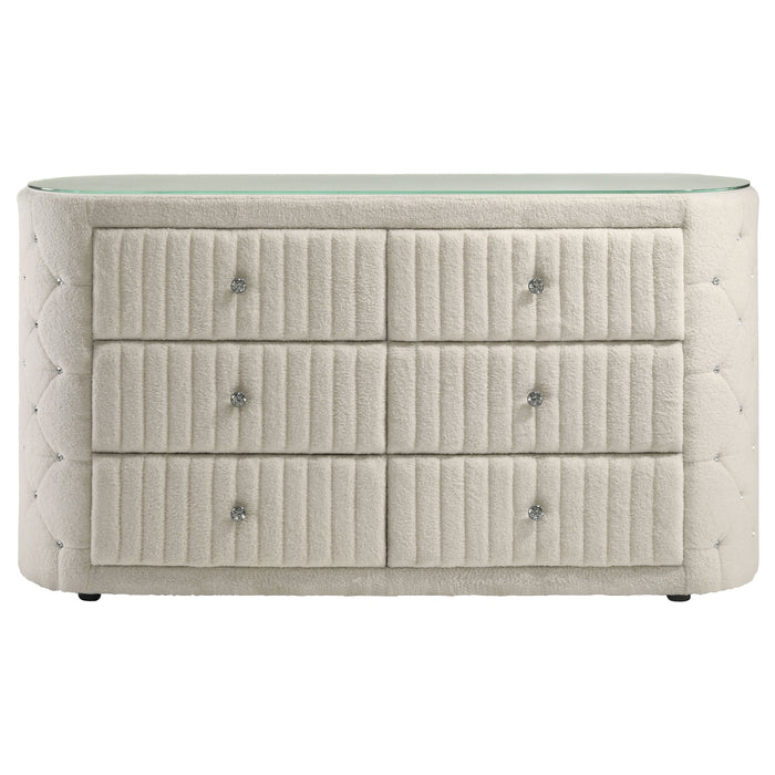 Sonya 6-drawer Upholstered Bedroom Dresser Ivory