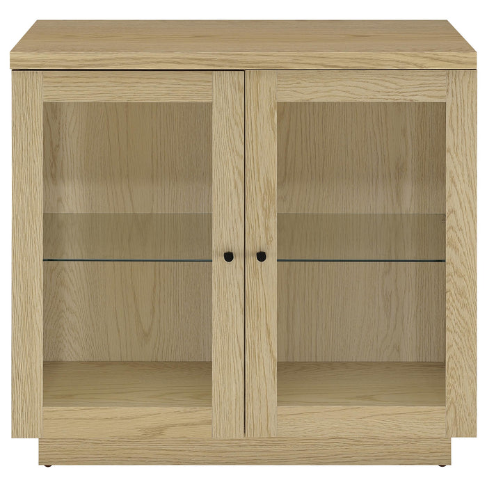 Tilbury 2-door Glass Front Accent Display Cabinet Light Oak