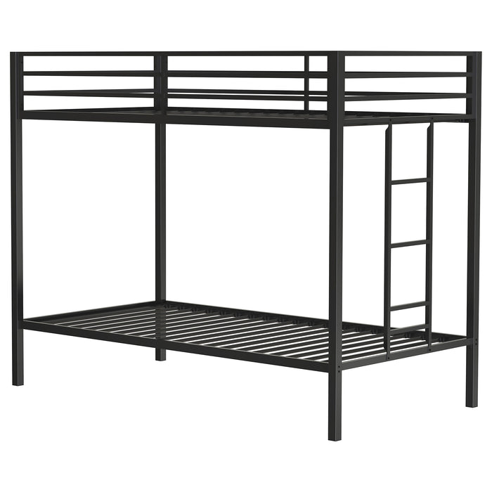 Alevera Metal Twin Over Twin Bunk Bed with Ladder Black