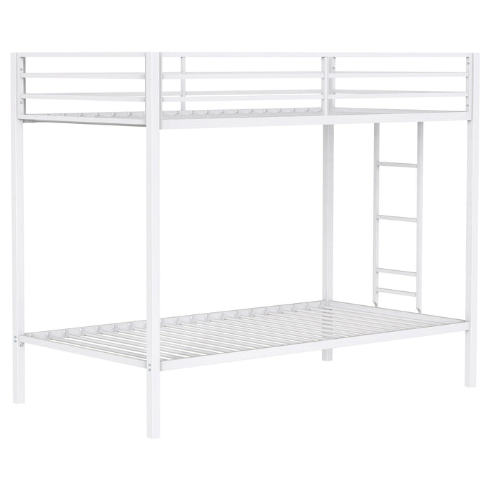 Alevera Metal Twin Over Twin Bunk Bed with Ladder White