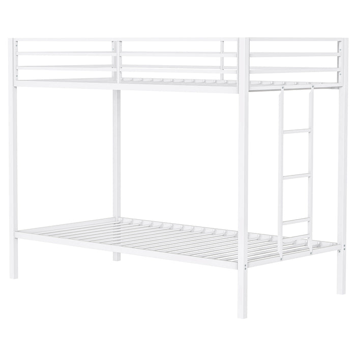 Alevera Metal Twin Over Twin Bunk Bed with Ladder White