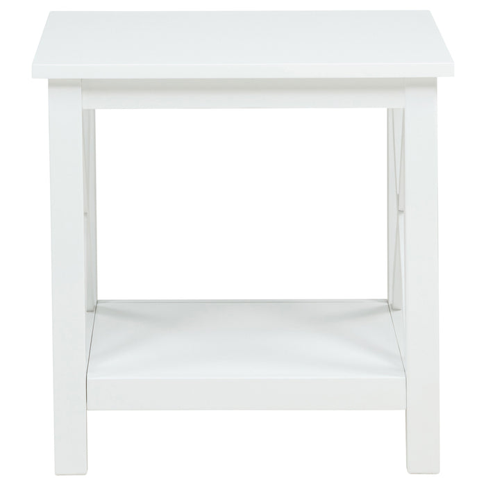Skyview Square Pine Wood Side End Table with Shelf White