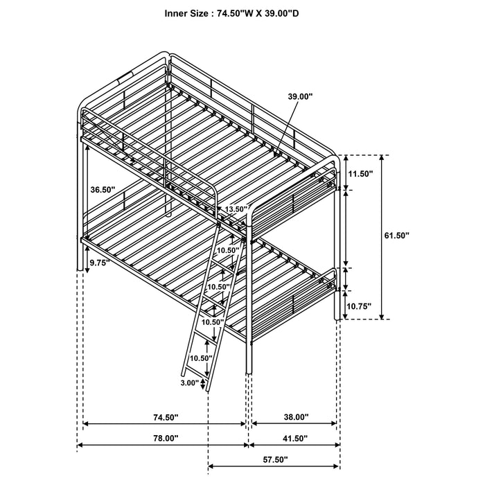Carson Metal Twin Over Twin Bunk Bed Glossy Black