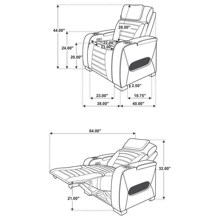 Zuma Faux Leather Upholstered Dual Power LED Recliner Black
