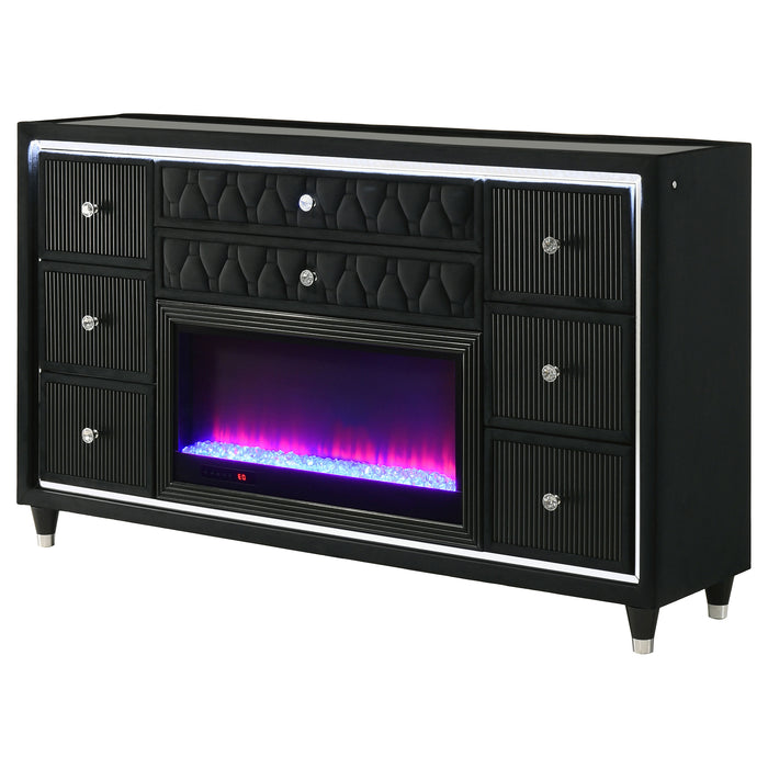 Lorient 8-drawer LED Bedroom Flame Box Dresser Black