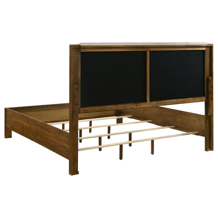 Adderley Eastern King Wood Panel Bed Cream and Warm Brown