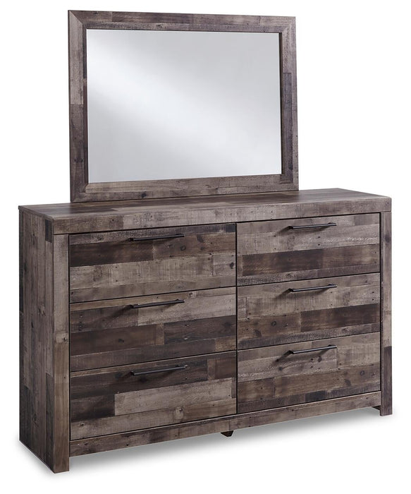 Derekson King Panel Headboard Bed with Mirrored Dresser