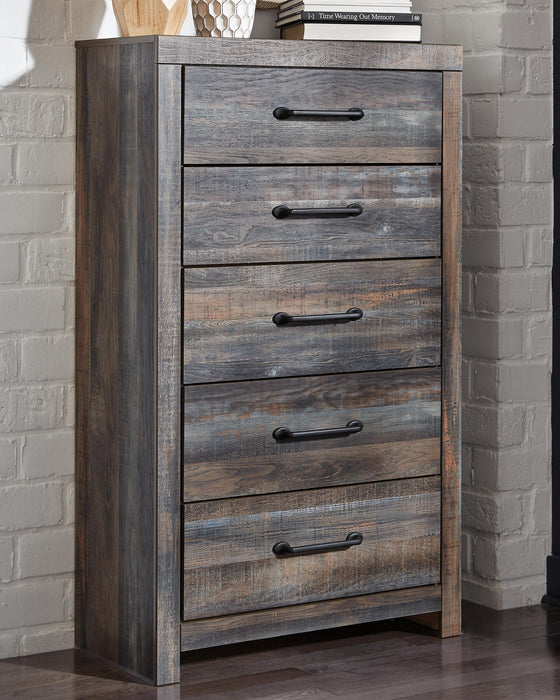 Drystan Queen Bookcase Bed with 2 Storage Drawers, Dresser, Mirror, Chest and Nightstand