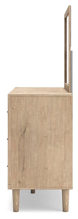 Cielden Queen Panel Bed with Mirrored Dresser