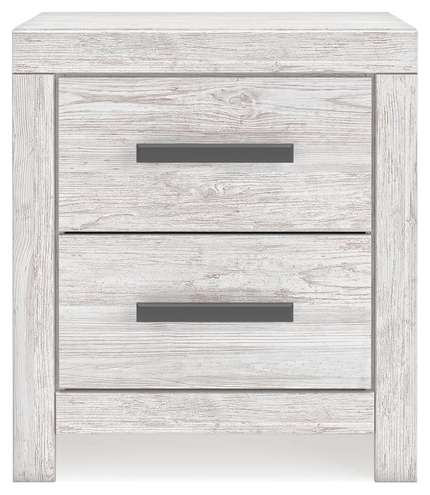 Cayboni King Panel Bed with Mirrored Dresser and Nightstand