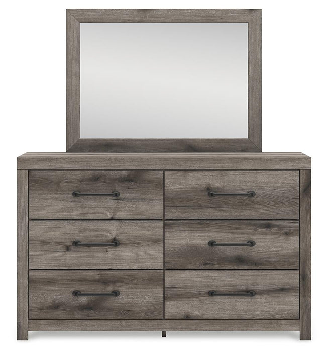 Graystorm Full Panel Bed with Storage, Dresser, Mirror and Nightstand