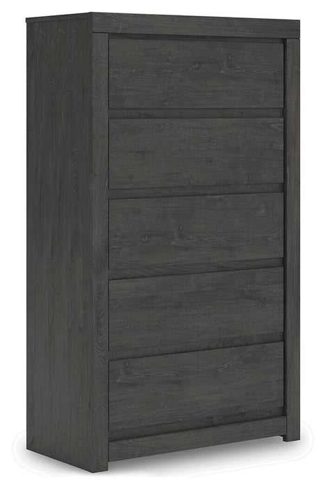 Fraluna King Panel Bed, Dresser, Mirror, Chest and Nightstand