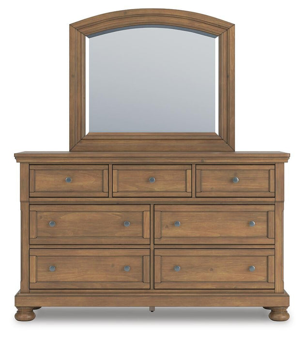 Feddinger California King Storage Sleigh Bed with Mirrored Dresser and Nightstand