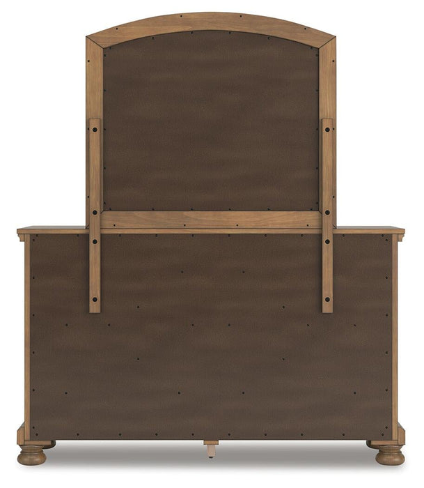 Feddinger California King Storage Sleigh Bed with Mirrored Dresser and Nightstand