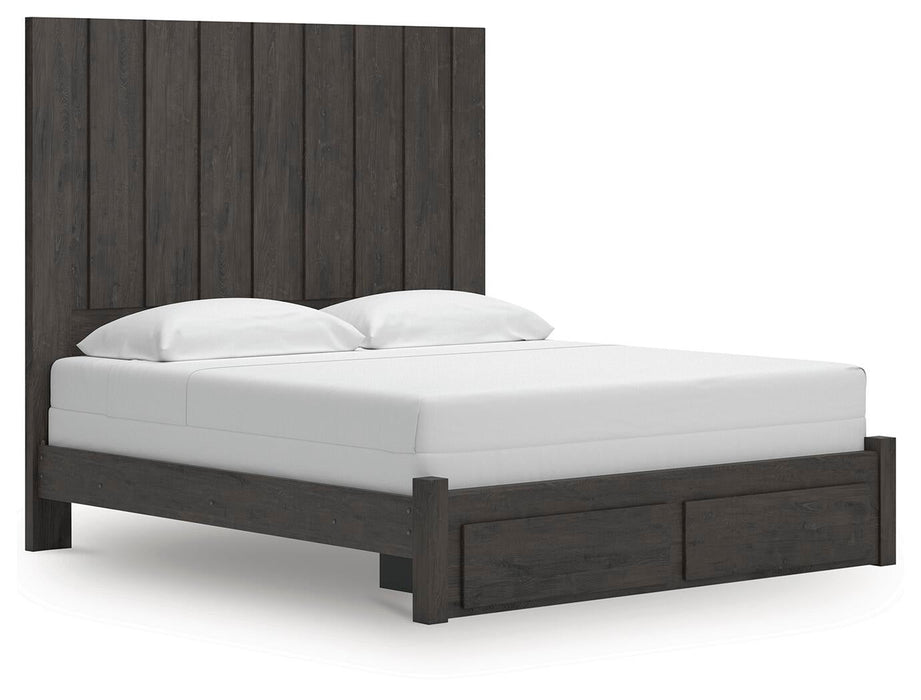 Fraluna King Panel Storage Bed, Dresser, Mirror and Nightstand