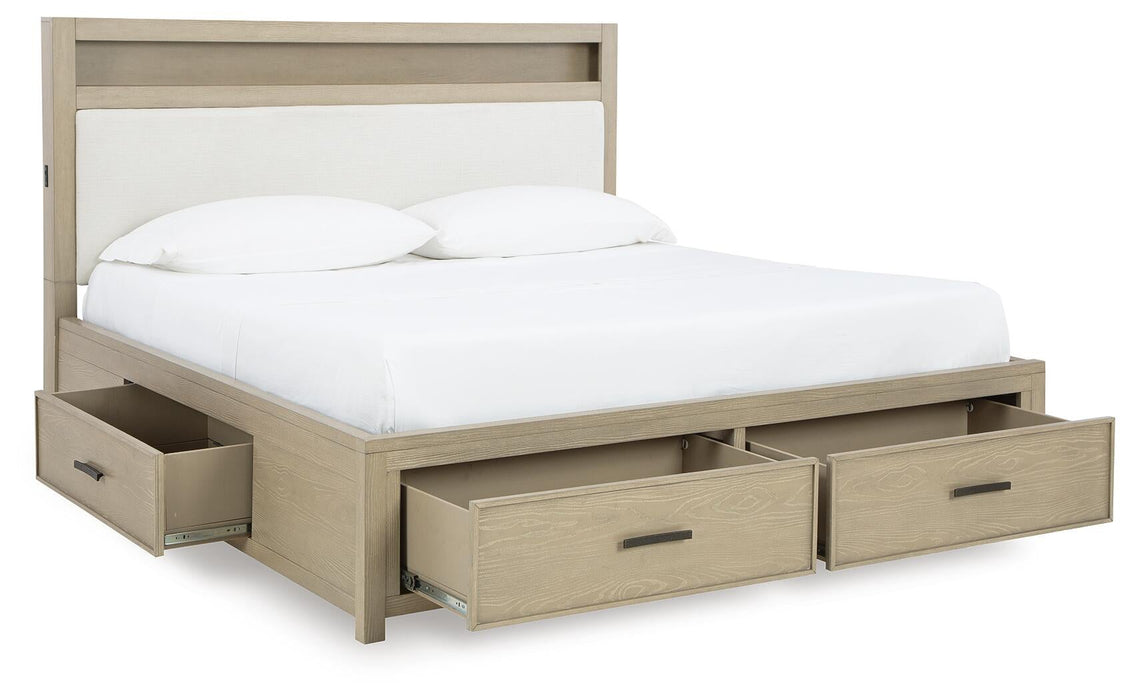 Calmoro California King Bookcase Bed with Mirrored Dresser