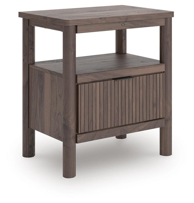 Pamytta Twin Upholstered Panel Platform Bed, Dresser, Mirror, Chest and Nightstand