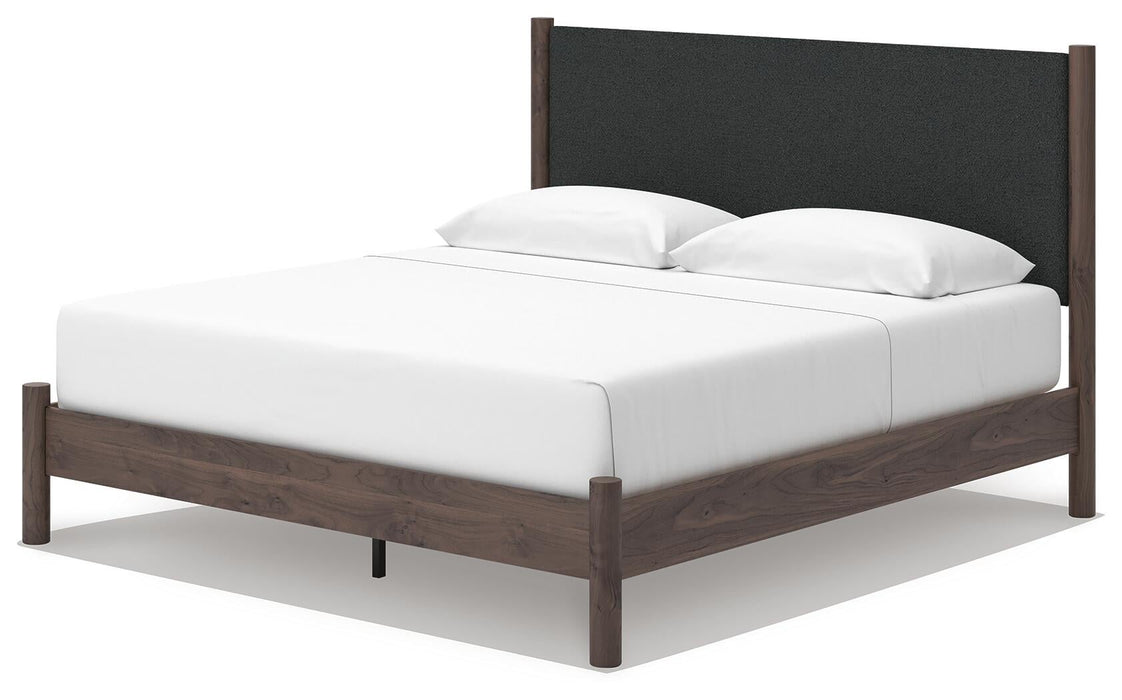 Pamytta King Upholstered Panel Platform Bed, Dresser and Mirror